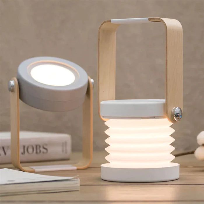 Modern 2-in-1 Rechargeable LED Lantern With Foldable Design Dimmable Touch Control & Portable Wooden Handle